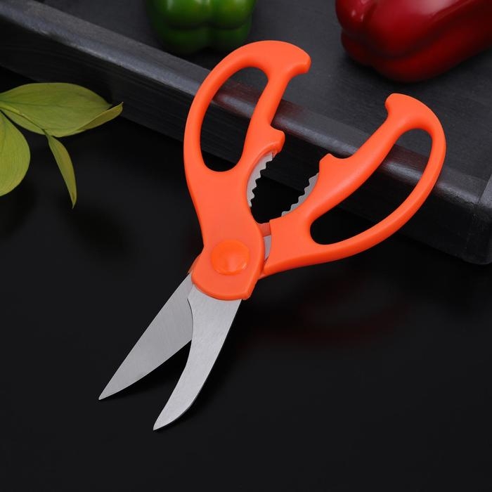 Ножницы кухонные Доляна «Ловкач», 19 см, цвет оранжевый Ножницы кухонные Доляна «Ловкач», 19 см, цвет оранжевый