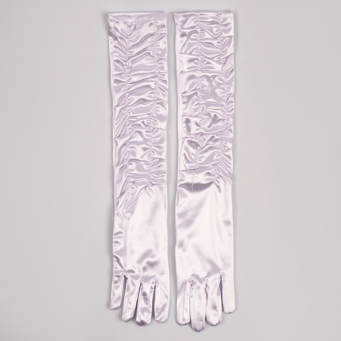 Перчатки женские со сборкой, цвет белый, длинные