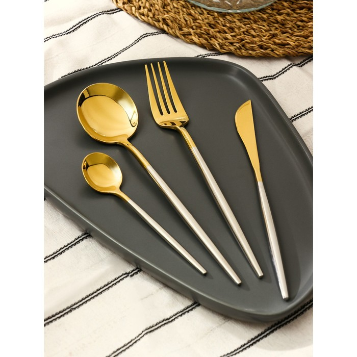 Столовые приборы из нержавеющей стали Magistro &laquo;Фолк&raquo;, 4 предмета, цвет металла золотой, серебряный ручки
