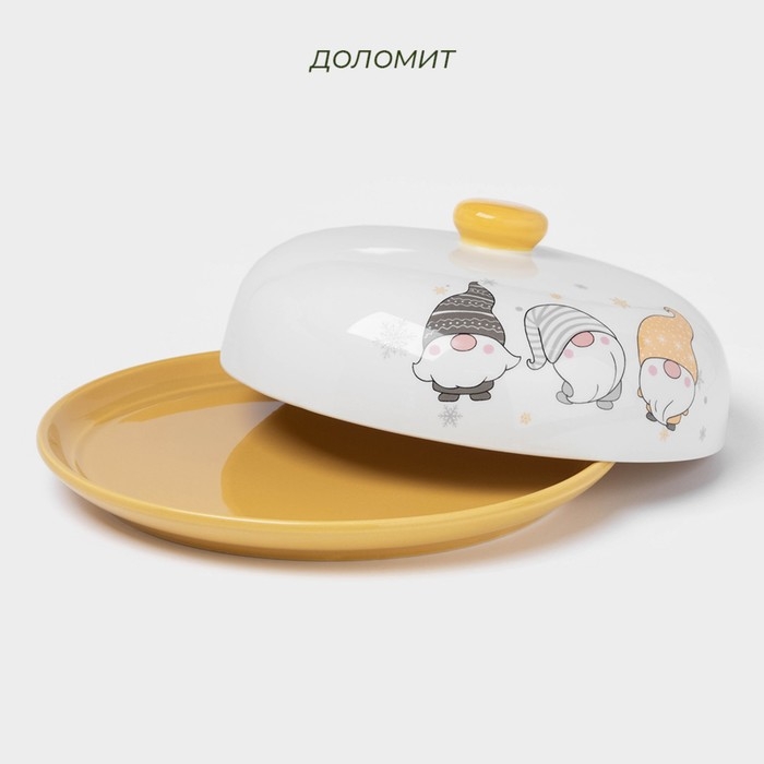 Блинница новогодняя Доляна &laquo;Домашние гномики&raquo;, d=23 см, керамика, цвет белый