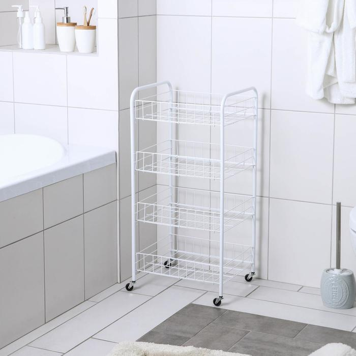 Этажерка напольная 4-х секционная Доляна, на колёсах, 31&times;34&times;77 см, цвет белый