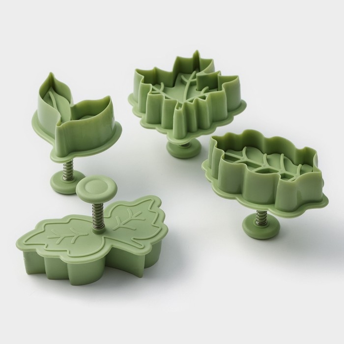 Набор плунжеров кондитерских Доляна &laquo;Листва&raquo;, 4 шт, цвет зелёный