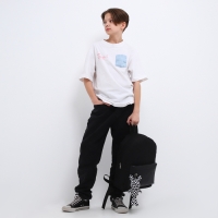 Рюкзак школьный текстильный с карманом кожзам, 38х29х11 см, цвет чёрный Рюкзак школьный текстильный с карманом кожзам, 38х29х11 см, цвет чёрный