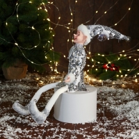 Новогодний шут "В блестящем костюмчике" 40 см, серебро