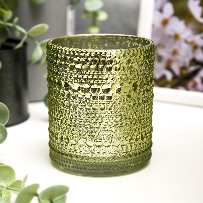 Подсвечник стекло на 1 свечу "Зеркальные пузырьки" фисташка 12,5х10х10 см