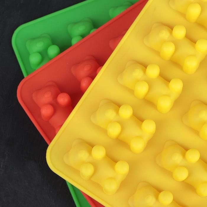 Форма для мармелада Доляна &laquo;Медвежата&raquo;, силикон, 18&times;2 см, 15 ячеек (4,5&times;2,5&times;2 см), цвет МИКС