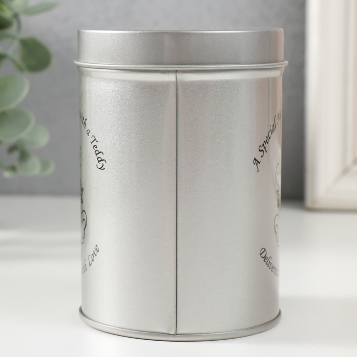 Шкатулка металл цилиндр Шкатулка металл цилиндр "Медвежонок сбантом" 7,5х7,5х11 см