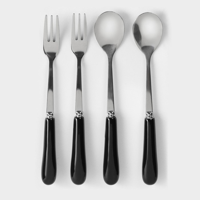 Подставка для столовых приборов &laquo;Лебедь&raquo;, 5 предметов: подставка 9&times;6,5&times;16,5 см, 2 ложки, 2 вилки, цвет чёрный