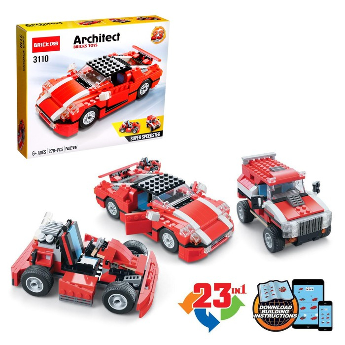 Конструктор гоночная машина Brick Architect, 23 в 1, 278 деталей, 6+ Конструктор гоночная машина Brick Architect, 23 в 1, 278 деталей, 6+