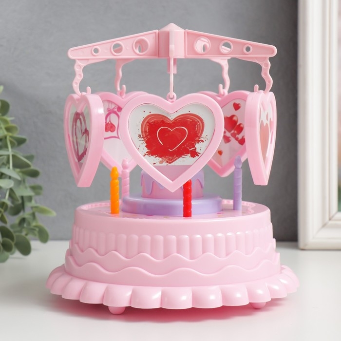 Сувенир музыкальный механический + фоторамка Сувенир музыкальный механический + фоторамка "Карусель сердец" розовый 17,5х17,5х20 см