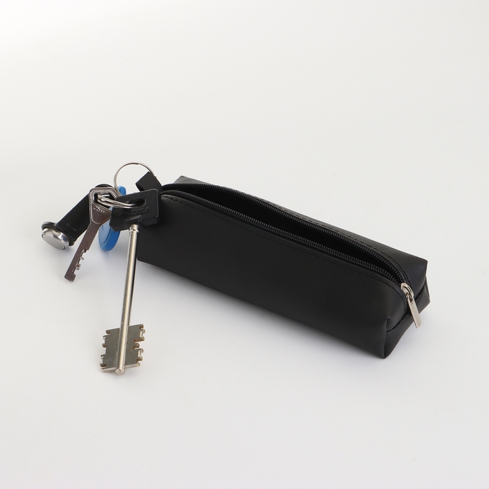 Ключница на молнии, длина 16 см, кольцо, карабин, цвет чёрный