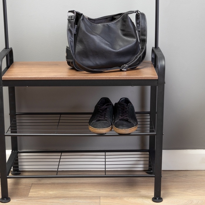 Прихожая София, с обувницей, с крючками, напольная, 1841×345×721 мм, Рустик Браун, Чёрный Прихожая София, с обувницей, с крючками, напольная, 1841×345×721 мм, Рустик Браун, Чёрный