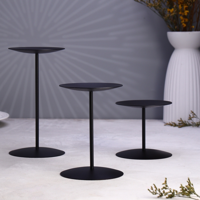 Набор подсвечников 10х20; 10х15; 10х10 см, чёрный Набор подсвечников 10х20; 10х15; 10х10 см, чёрный