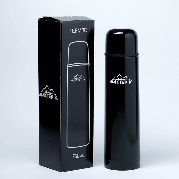 Термос, 750 мл, Гильза "Мастер К", с кружкой, сохраняет тепло 24 ч, гарантия 5 лет, чёрный