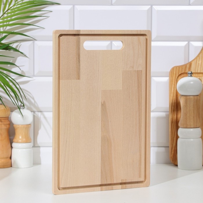 Доска разделочная деревянная Доска разделочная деревянная "Прямоугольник" с желобом 30х20х0,8 см береза