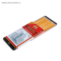 Набор карандашей чернографитных разной твердости 12 штук Koh-I-Noor 1580, 6В-6Н, в металлическом пенале Набор карандашей чернографитных разной твердости 12 штук Koh-I-Noor 1580, 6В-6Н, в металлическом пенале