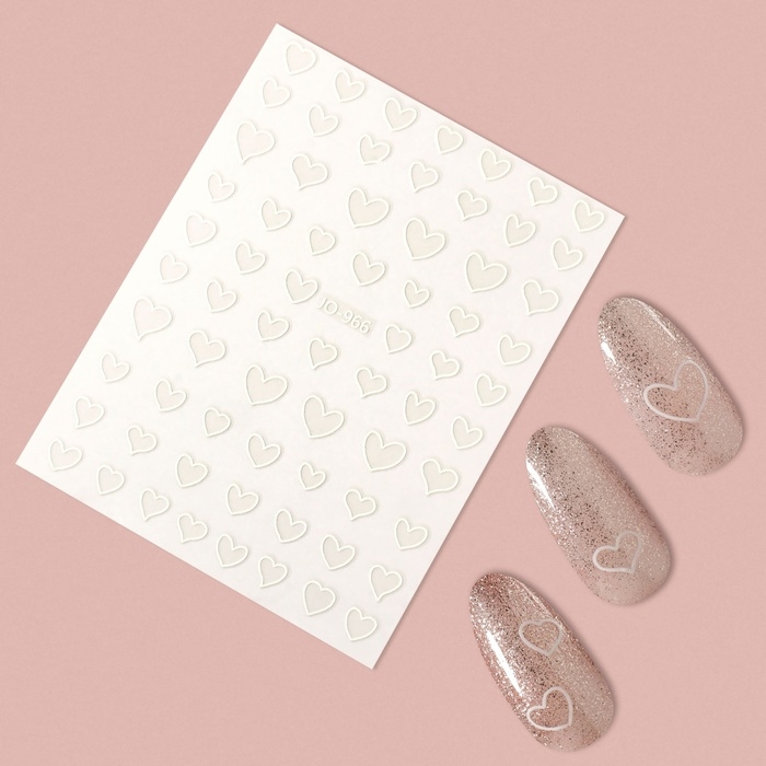 Наклейки для ногтей «Сердца», объёмные, цвет белый Наклейки для ногтей «Сердца», объёмные, цвет белый