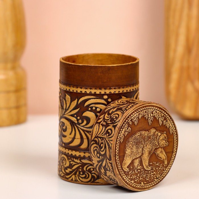 Набор стопок &laquo;Медведь&raquo;, 3 шт, в футляре, 4,5&times;4,5&times;8 см, береста