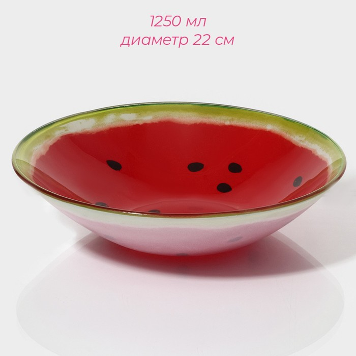 Набор тарелок стеклянных Доляна &laquo;Сладкий арбуз&raquo;, 19 предметов: 6 десертных тарелок, 6 обеденных тарелок, 6 мисок, салатник