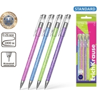 Набор ручек шариковых 4 штуки, ErichKrause ULTRA-20 Stick Glitter, узел 0.7 мм, чернила синие, длина линии письма 2000 метров Набор ручек шариковых 4 штуки, ErichKrause ULTRA-20 Stick Glitter, узел 0.7 мм, чернила синие, длина линии письма 2000 метров