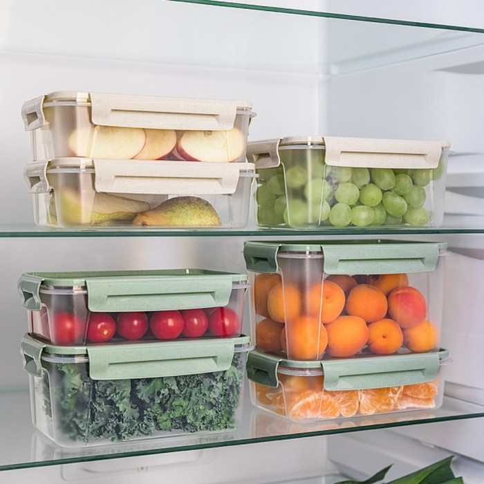 Контейнер пищевой Lock&Ok, 0,75 л, 18,6&times;12,2&times;5,5 см,прозрачный, крышка зеленая