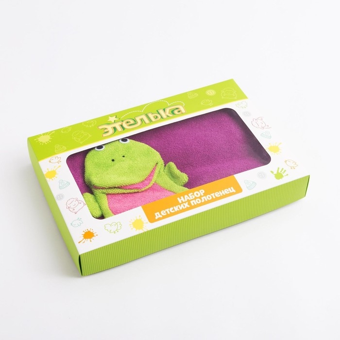 Набор для купания &laquo;Лягушонок&raquo;: полотенце 70х130 см с мочалкой