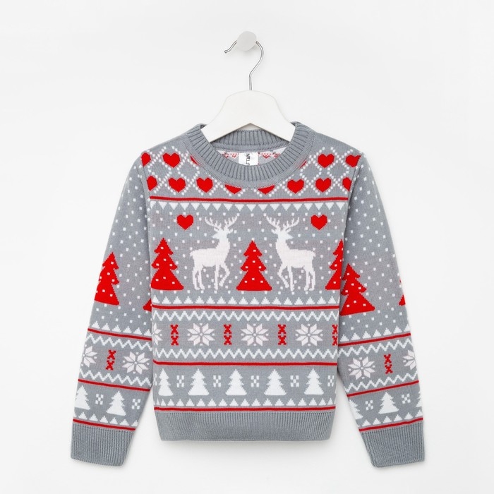 Джемпер вязаный детский KAFTAN Джемпер вязаный детский KAFTAN "Новогодний" размер 32, (110-116 см), серый