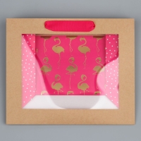 Пакет подарочный крафтовый с пластиковым окном, упаковка, &laquo;Фламинго&raquo;, 24 х 20 х 11см