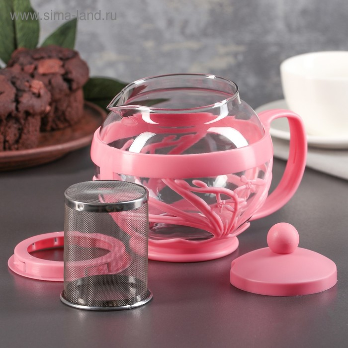Чайник стеклянный заварочный &laquo;Флора&raquo;, 700 мл, с металлическим ситом, цвет МИКС