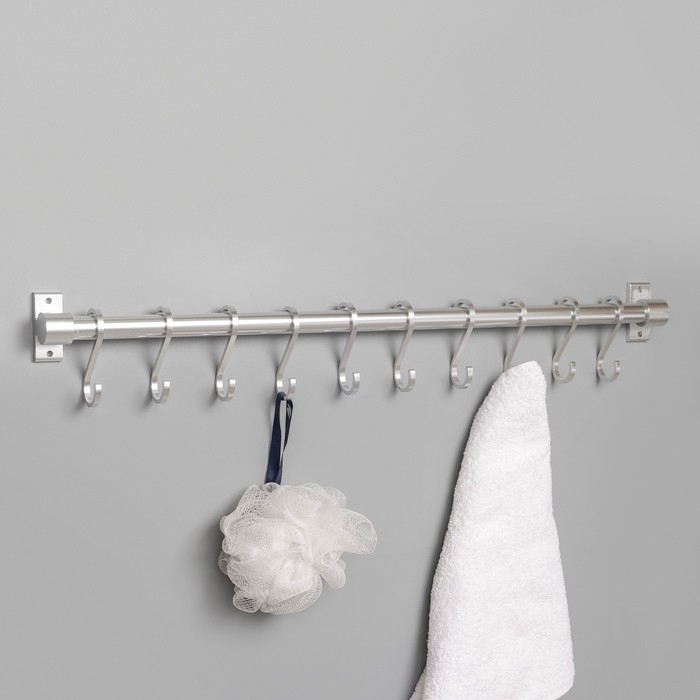 Держатель для полотенец, 60 см, 10 крючков, алюминий Держатель для полотенец, 60 см, 10 крючков, алюминий