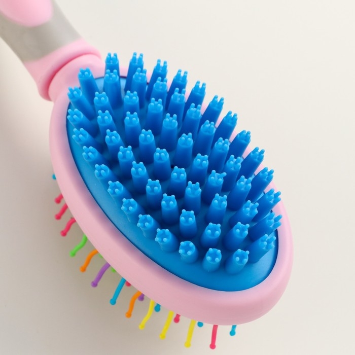 Двусторонняя щётка - расческа с волнистыми зубьями, средняя, 6 х 19 см, розовая Двусторонняя щётка - расческа с волнистыми зубьями, средняя, 6 х 19 см, розовая