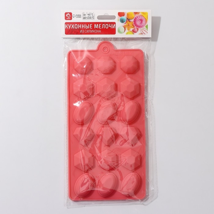 Форма для конфет и шоколада Доляна &laquo;Кристаллы&raquo;, силикон, 22&times;11 см, 18 ячеек (3,2&times;2,5 см), цвет МИКС