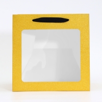 Пакет подарочный новогодний крафт с квадратным дном и окном, 25 х 25 х 25 см.