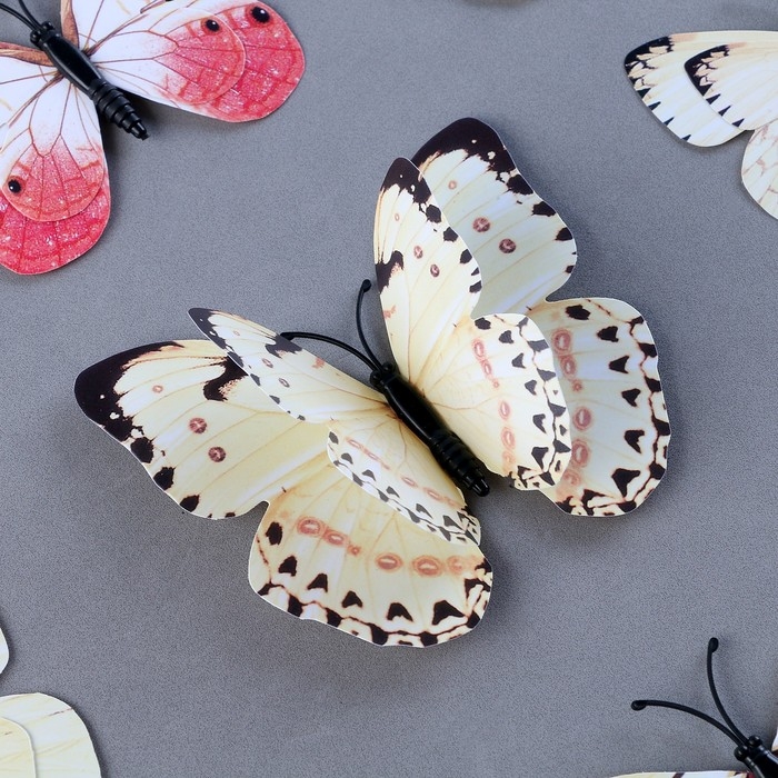 Набор для украшения &laquo;Бабочки&raquo;, 12 шт, с чёрными вставками, цвет белый
