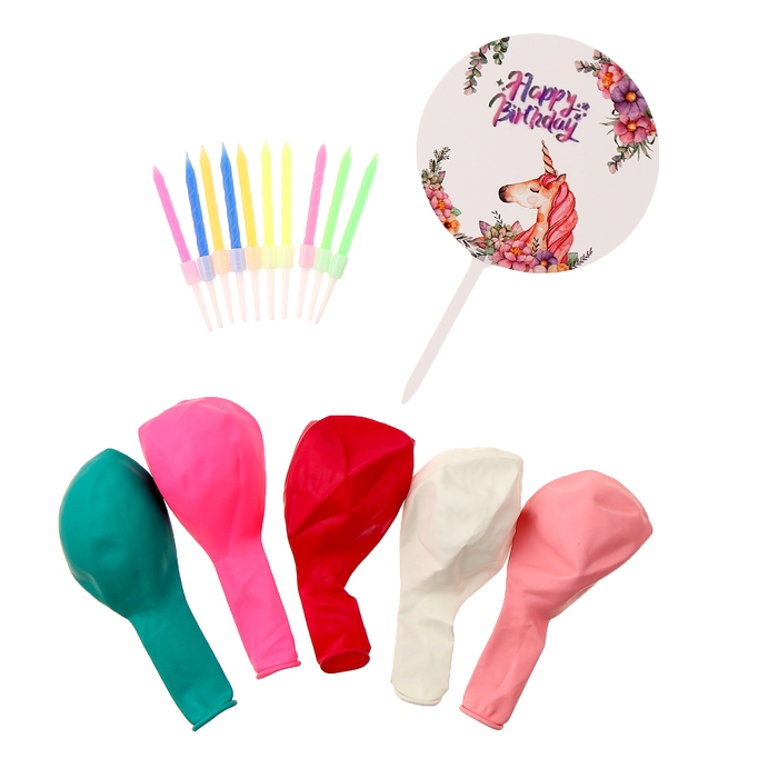 Набор для украшения стола «Единорог»: свечи, топпер, шары, в наборе 16 шт. Набор для украшения стола «Единорог»: свечи, топпер, шары, в наборе 16 шт.