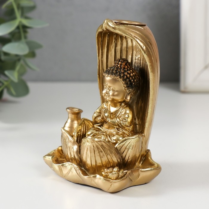 Подставка под благовония полистоун Подставка под благовония полистоун "Маленький будда" золото 6,1х7,5х10 см