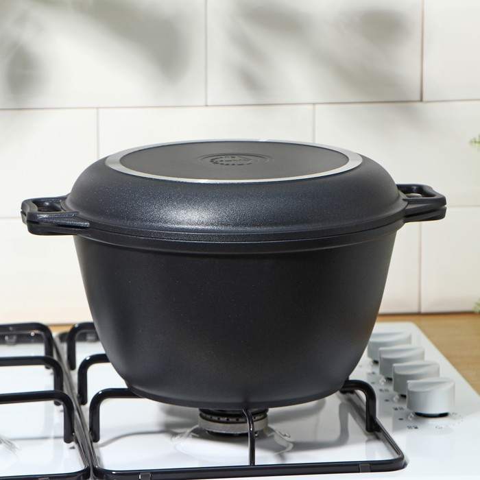 Казан &laquo;Традиция&raquo;, 4 л, крышка-сковорода, литые ручки, антипригарное покрытие, цвет чёрный