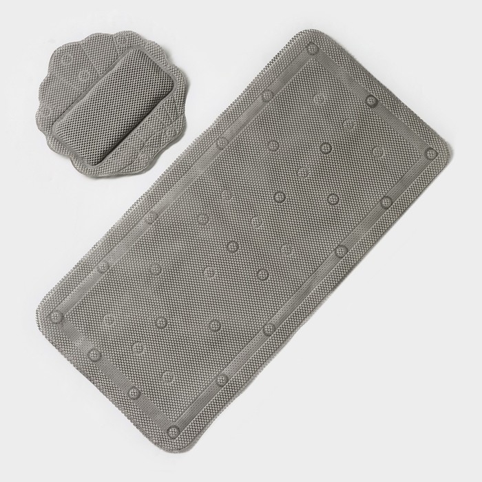 Набор для ванны с присосками &laquo;Лотос&raquo;, коврик 43&times;90 см, подушка 33&times;33 см, цвет серый