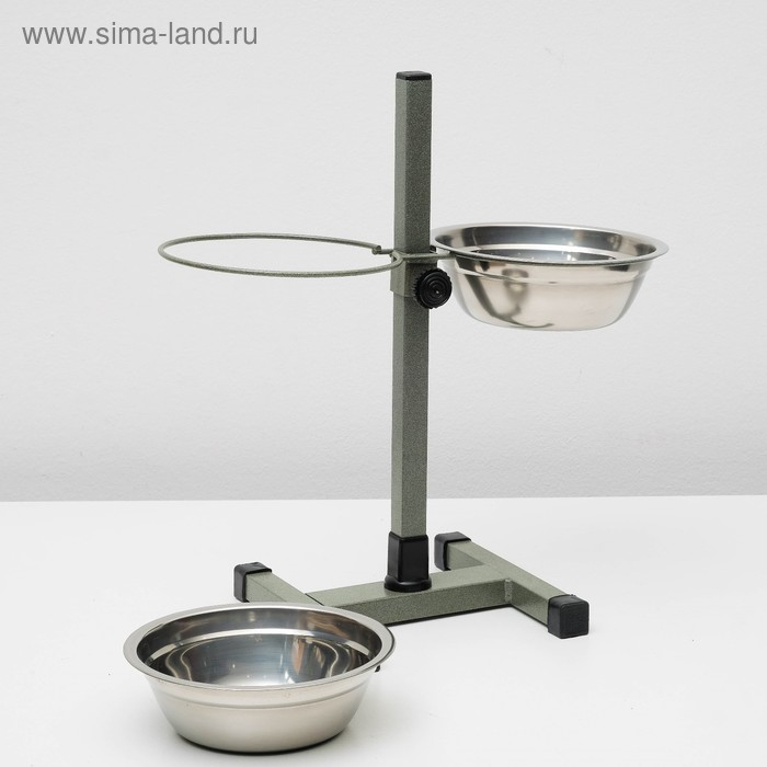 Подставка с мисками, 2 х 700 мл, высота 40 см, разборная, зелёная