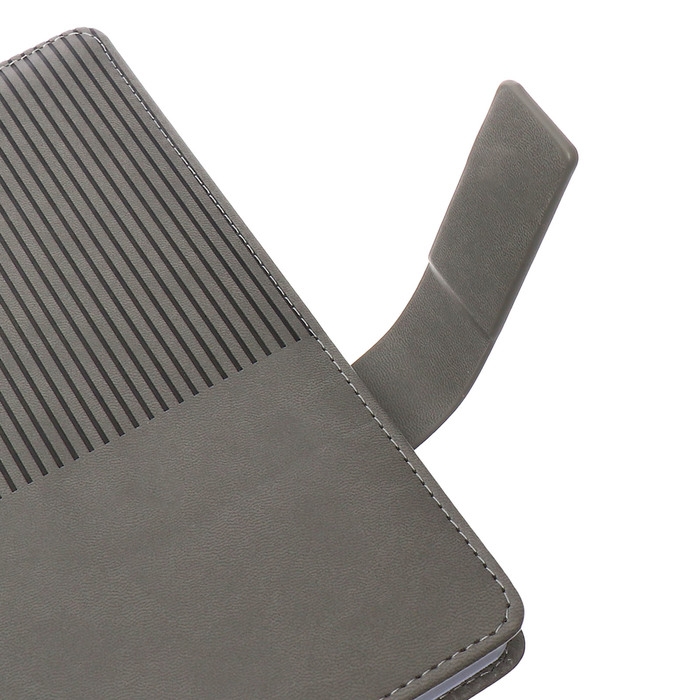 Ежедневник недатированный, А5, 140л, клетка, обл.кожзам, с хлястиком, Полоски серый