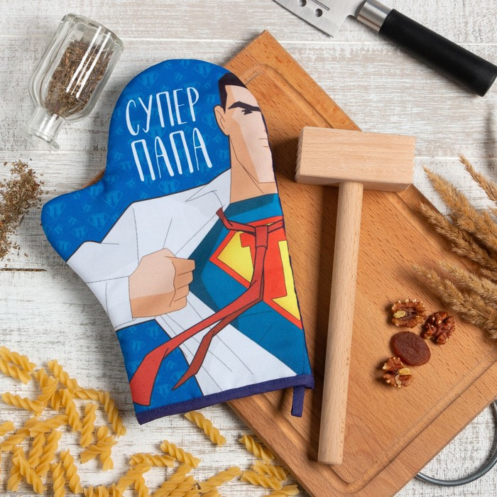 Кухонный набор &laquo;Супер папа&raquo;,варежка-прихватка 20х28см, молоток деревянный