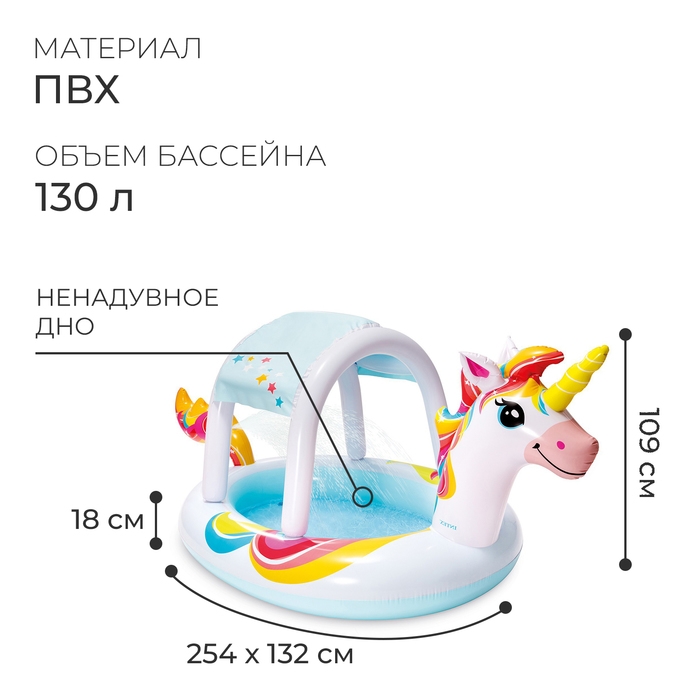 Бассейн надувной &laquo;Единорожка&raquo; 254 x 132 x 109 см с навесом, 58435NP INTEX