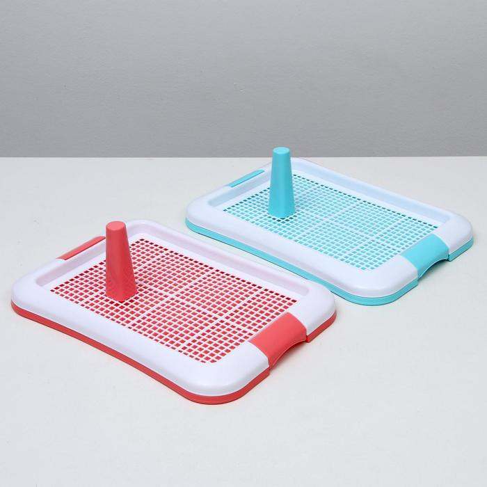 Туалет для собак с сеткой и столбиком, 45 х 35 х 4,5 см, голубой