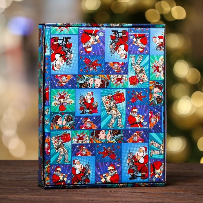 Новый год. Коробка сборная крышка-дно с окном, "Pop-art улётный новый год", 26 х 21 х 4 см.