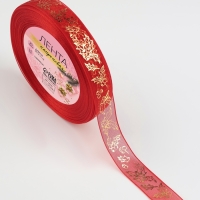 Новый год! Лента капроновая с тиснением «Омела», 15 мм × 23 ± 1 м, цвет красный/золотой Новый год! Лента капроновая с тиснением «Омела», 15 мм × 23 ± 1 м, цвет красный/золотой