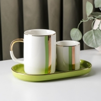 Набор кружек на керамической подставке &laquo;Геометрия&raquo;, 80/200 мл, 2 шт, цвет зелёный