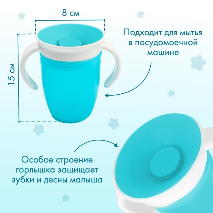 Поильник - непроливайка детский тренировочный &laquo;360&deg;&raquo;, 240 мл., с ручками, цвет розовый