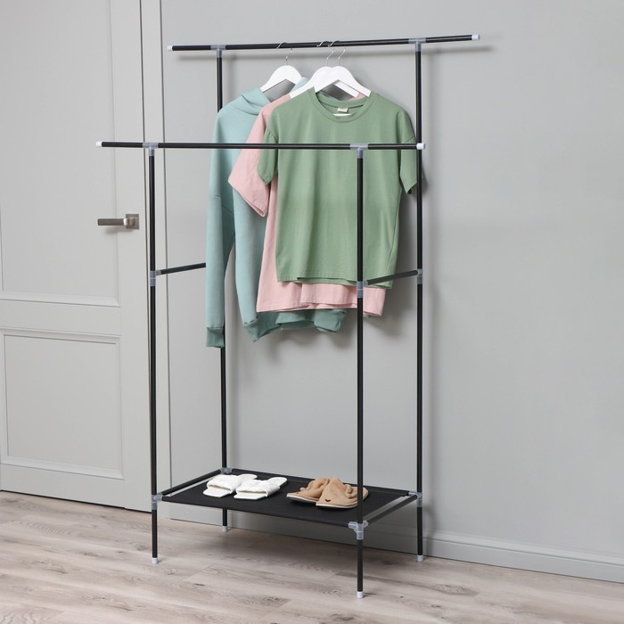 Вешалка - стойка напольная для одежды Доляна, напольная, 2 перекладины, 160&times;45&times;169 см, цвет чёрный