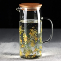 Кувшин стеклянный с бамбуковой крышкой &laquo;Нежная мимоза&raquo;, 1000 мл, с крышкой