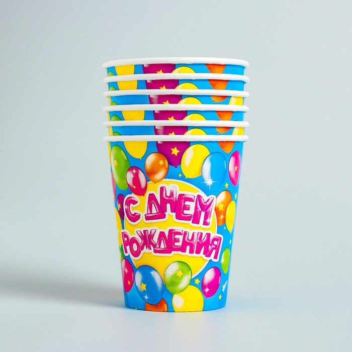 Набор бумажной посуды одноразовый С днём рождения&raquo;, 6 тарелок, 6 стаканов, 6 колпаков, 1 гирлянда